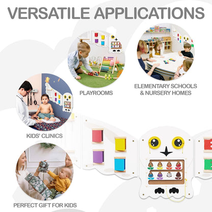 Monläurd® Owl Montessori Busy Board,Sensory Board,Educational Toys,Activity Cube,Wall Toys,Daycare Furniture,Playroom Furniture,Interactive Toys,Wooden Toys,Learning Toys,Boys and Girls 6 M+