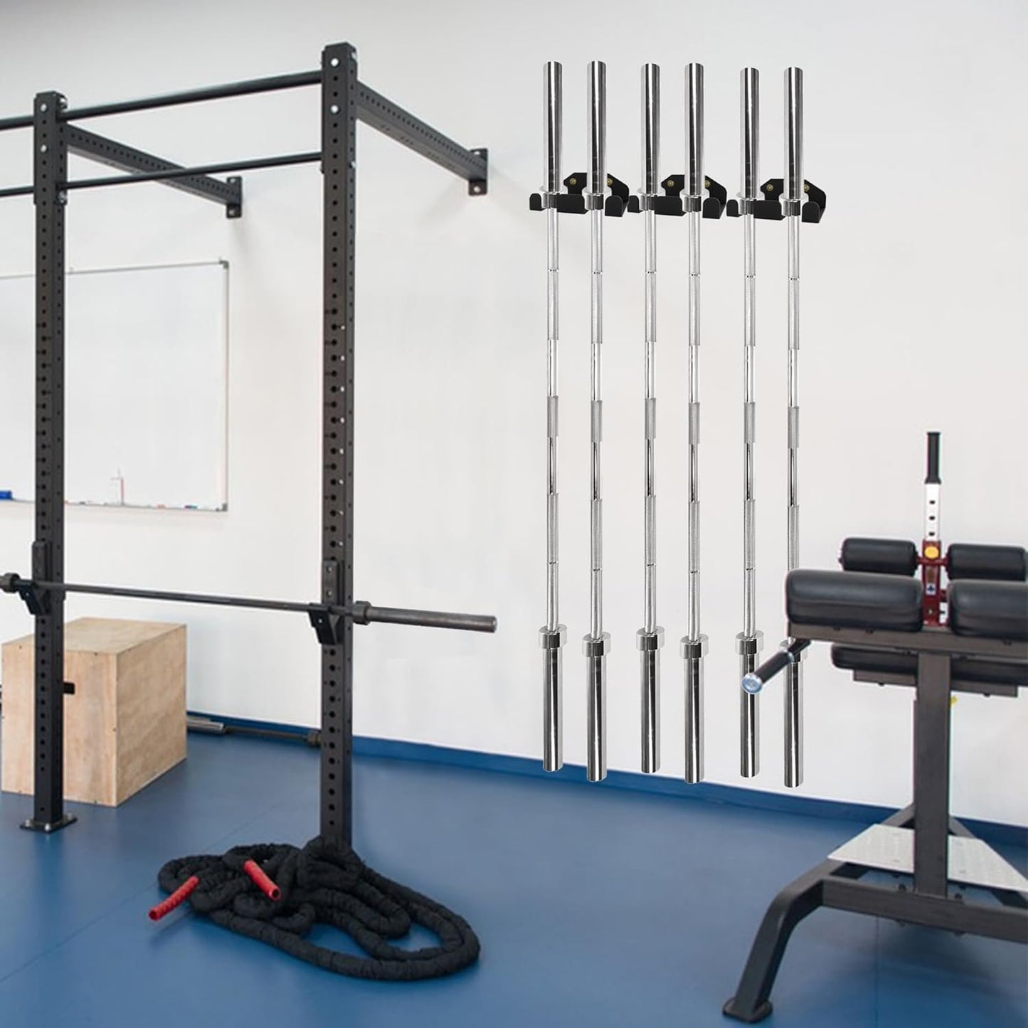 Fitness Barbell Storage, Double Olympic Wall Mount Barbell Holder and Hanger, Vertical Hanging Barbell Rack, Black Powder Coated, Space Saving Commercial or Home Gym Accessory