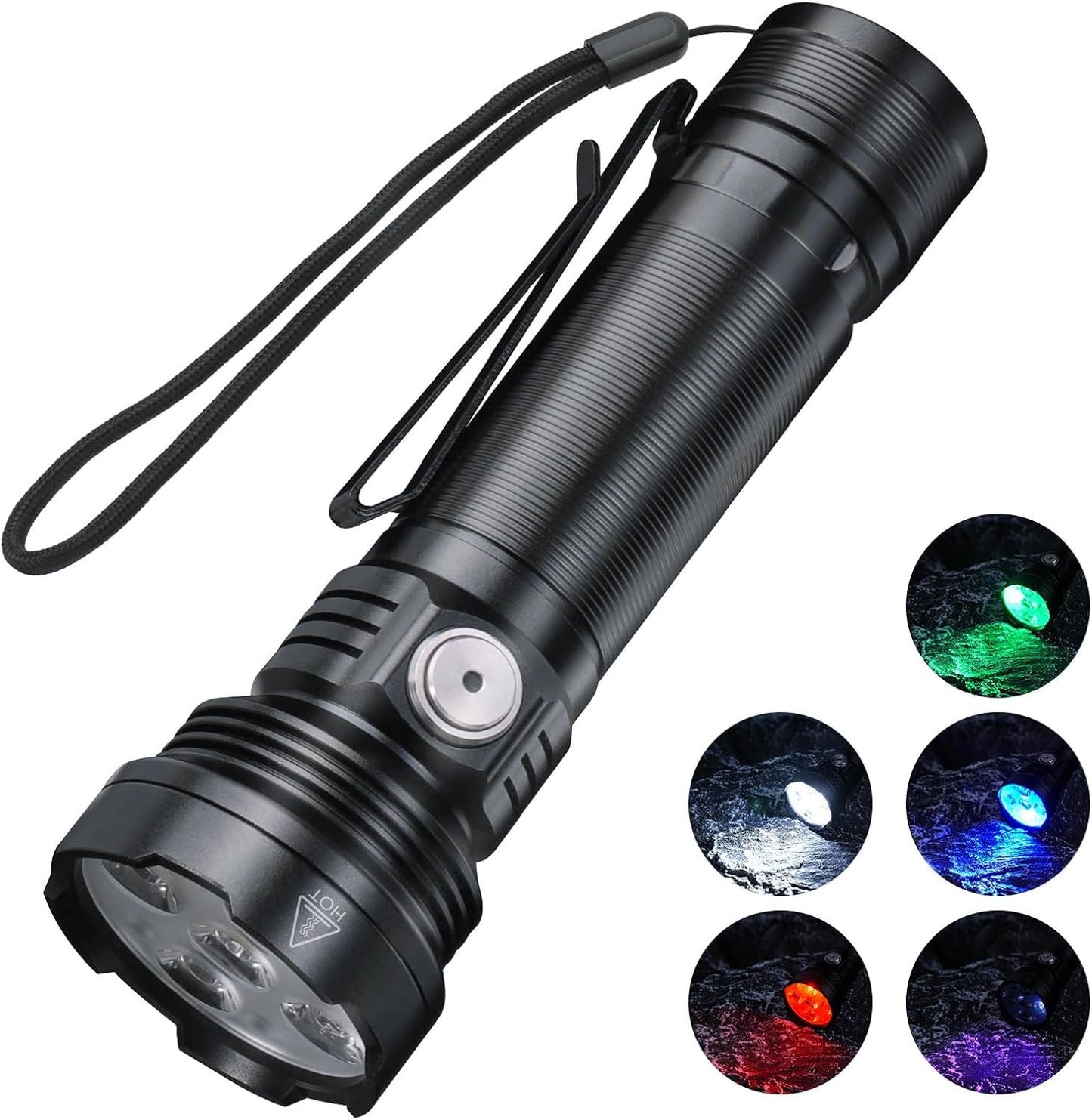 Boruit ET28 Rechargeable Flashlight Powerful with Red Green Blue UV Light - Tactical Hunting Blood Tracking Multicolor Flashlights, RGB LED USB Flash Light Clip on Pocket