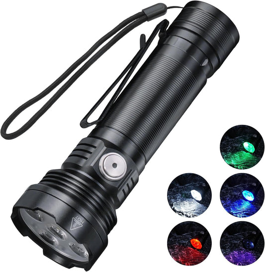 Boruit ET28 Rechargeable Flashlight Powerful with Red Green Blue UV Light - Tactical Hunting Blood Tracking Multicolor Flashlights, RGB LED USB Flash Light Clip on Pocket