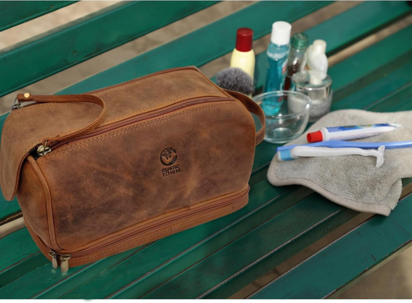 Leather Toiletry Bag for Men - Travel Shaving Dopp Kit - Bathroom Hygiene Toiletries Organizer - Cosmetic Makeup Bag for Women