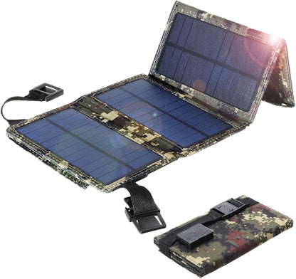 Solar Power Bank 10W/5.5V/1.2A Portable Solar Power Bank with 4 Foldable Solar Panel and Back Pocket Waterproof USB Solar Battery Bank for Camping Smartphones Tablets Fashion