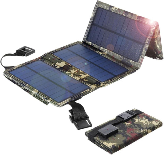 Solar Power Bank 10W/5.5V/1.2A Portable Solar Power Bank with 4 Foldable Solar Panel and Back Pocket Waterproof USB Solar Battery Bank for Camping Smartphones Tablets Fashion