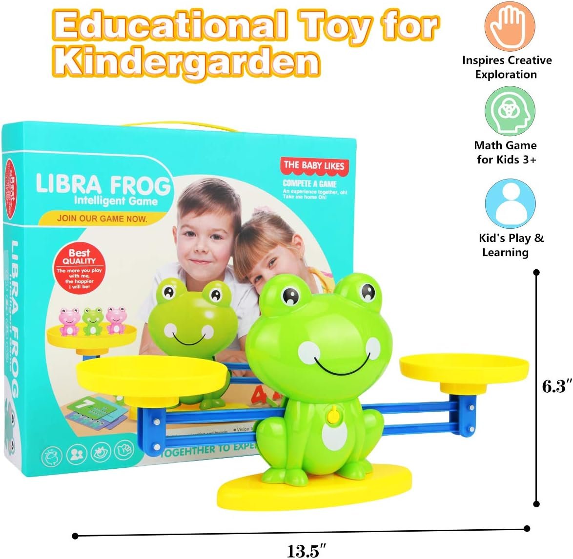Aitbay Cool Math Game, Frog Balance Counting Toys for Boys & Girls Educational Number Toy Fun Children's Gift STEM Learning Age 3+ (63 PCS)