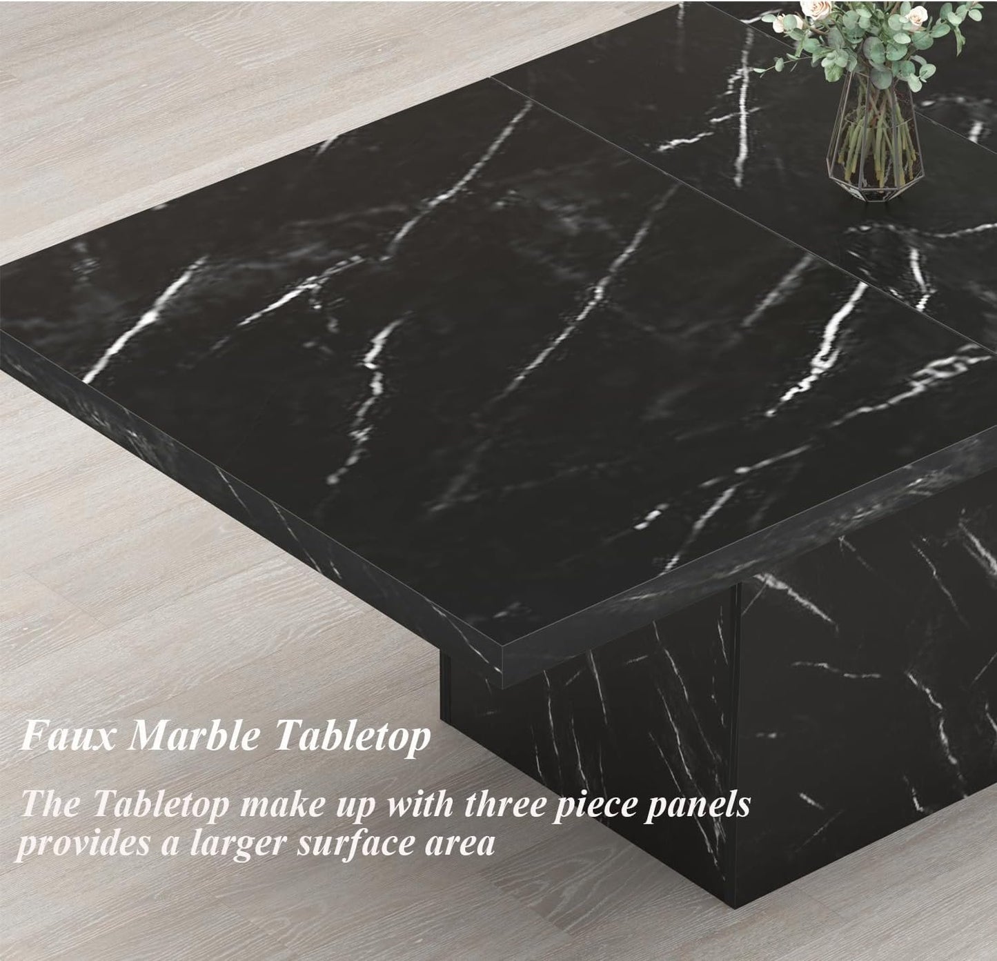 HSH 71” Black Dining Table for 6-8, Rectangle Modern Faux Marble Dinner Table, Large Dining Room Table for Kitchen Living Room, Industrial Wood Kitchen Table with Sturdy Base, Black, 71 Inch