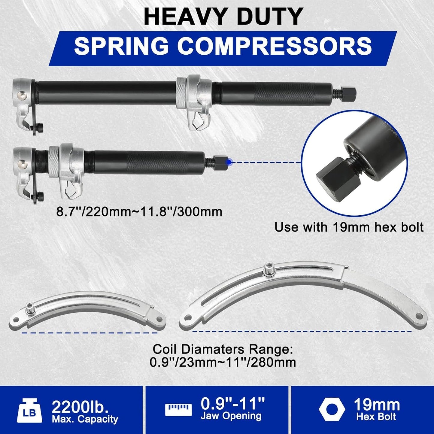 DASBET Coil Spring Compressor Tool | Automotive 2 pcs Heavy Duty Macpherson Strut Spring Compressor Set with Safety Bracket for Car Truck ATV UTV 2200 LB Capacity