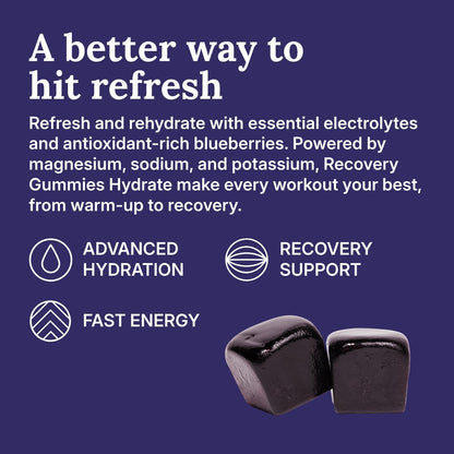 Electrolyte Recovery Gummies™ Blueberry Flavor Hydration Gummies with VitaBlue® Blueberries & Electrolytes - Exercise Recovery, Energy Boost, Replenishment & Antioxidants Non-GMO, Vegan, Gluten-Free