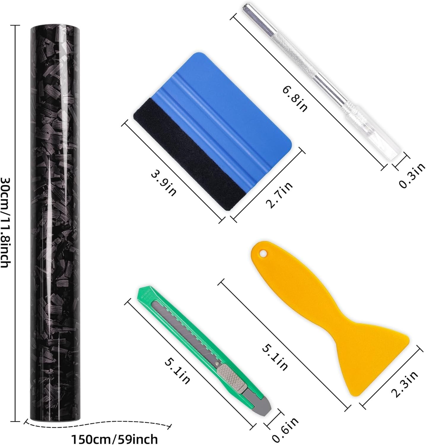 Lypumso Carbon Fiber Vinyl Wrap Including Tool Kit, 5ft x 1ft 6D Super Glossy Black Car Vinyl Film Roll, Air Release Technology Auto Accessories Wrap, Car Moto DIY Interior Exterior Film Stickers
