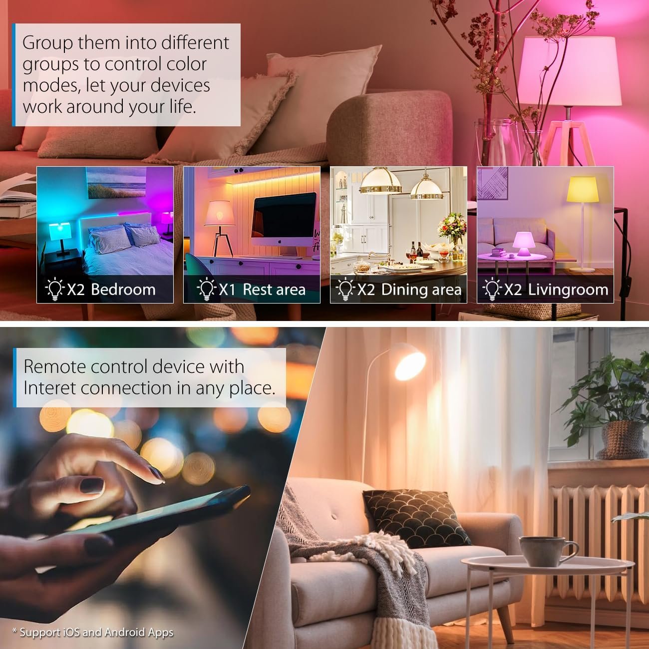 LVWIT Smart Light Bulbs Alexa, BR30 100W Equivalent, E26 Smart LED, Work with Google Assistant, Smart Life App, Tuya App, RGB Color Changing Bulb (13W), No Hub Required, 4-Pack