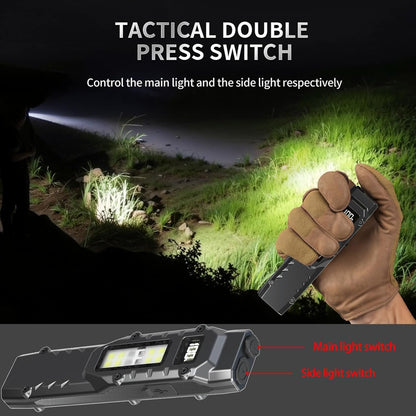 Ciwuzxs EDC Tactical Flashlight DT007, Compact 7 Mode Pocket LED Flashlight - 1500LM, USB-C Rechargeable Digital Display, IPX5 with Side Light and Clip for Everyday Carry Travel (1, Black)