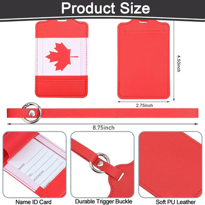 4 Pack Canadian Flag Luggage Tags, Anyos PU Leather Travel Bag Labels Suitcase Baggage Tags with Name ID Card Privacy Protection(Red)