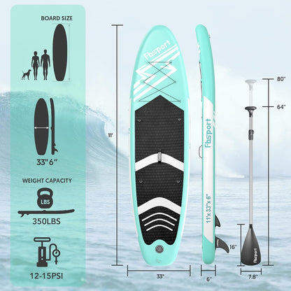 Premium Inflatable Stand Up Paddle Board Inflatable(6 inches Thick) with Durable SUP Accessories & Carry Bag | Wide Stance, Surf Control, Non-Slip Deck, Leash, Paddle and Pump for Youth & Adult