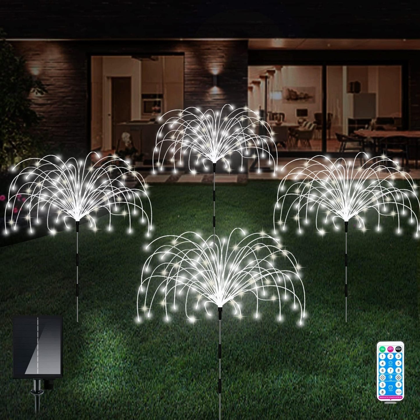 Solar Lights Outdoor, 4 Pack 120 LED Waterproof Solar Firework Lights are 8 Modes Decorative Sparkles Stake Landscape Light, Garden Copper Wire Firework Lamp for Backyard Lawn Patio Decor(Cool White)