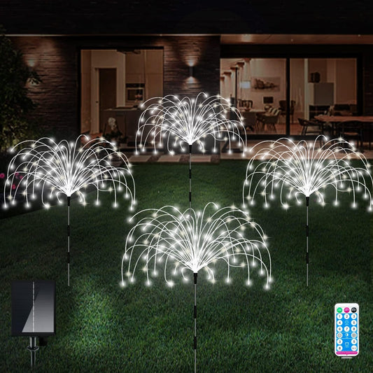 Solar Lights Outdoor, 4 Pack 120 LED Waterproof Solar Firework Lights are 8 Modes Decorative Sparkles Stake Landscape Light, Garden Copper Wire Firework Lamp for Backyard Lawn Patio Decor(Cool White)