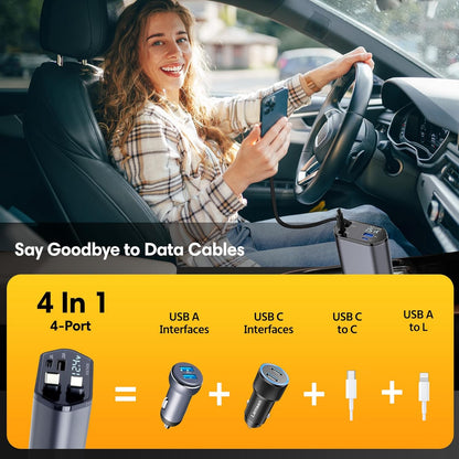 Sweetone Retractable Car Charger, Portable Car Charger 66 W Cigarette Lighter Socket USB C, Charger Adapter for Car Mobile Phone, Car Charger Compatible with iPhone/Samsung Galaxy/iPad