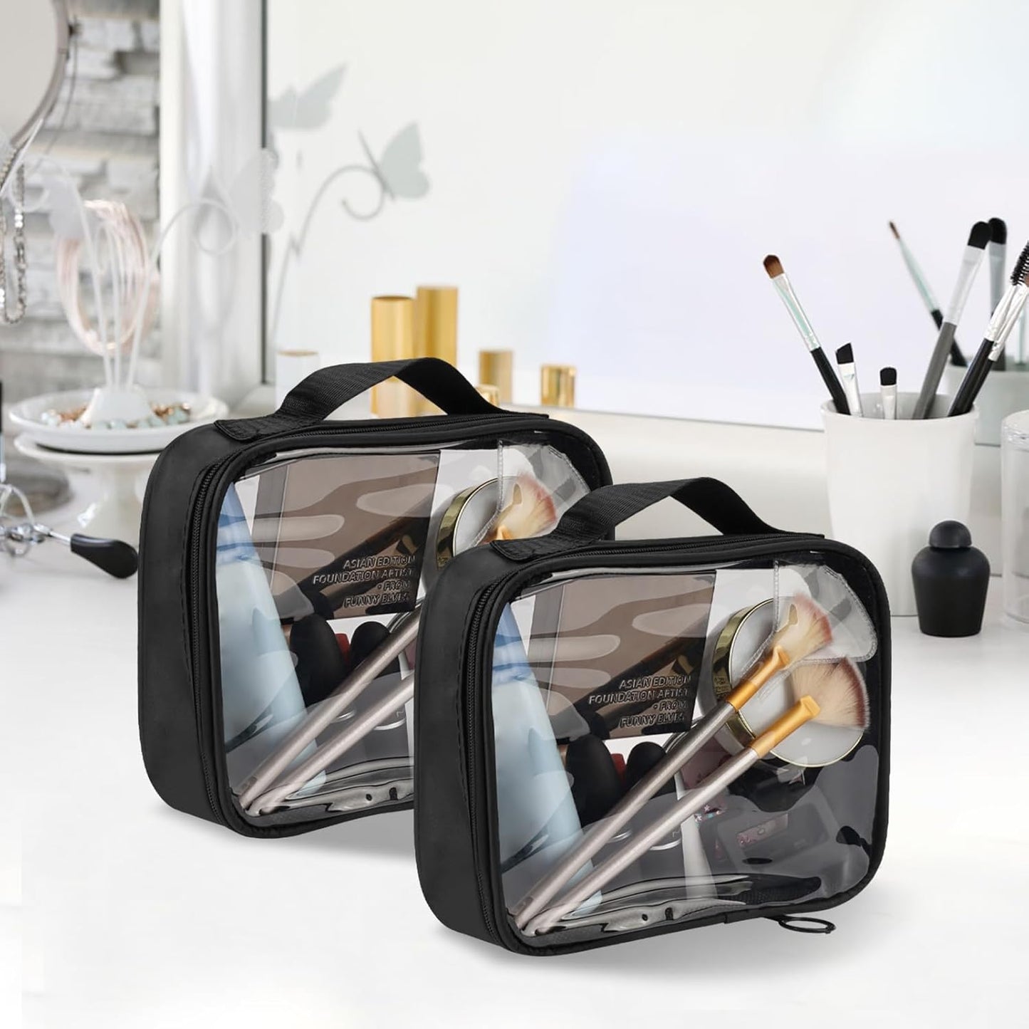 2 Pieces Travel Cosmetic Bag, Small Transparent Make-up Bag, Waterproof PVC Toiletry Bag, Cosmetic Bag Travel Accessories, Makeup Bag Cosmetic Bag for Women, Girls, transparent