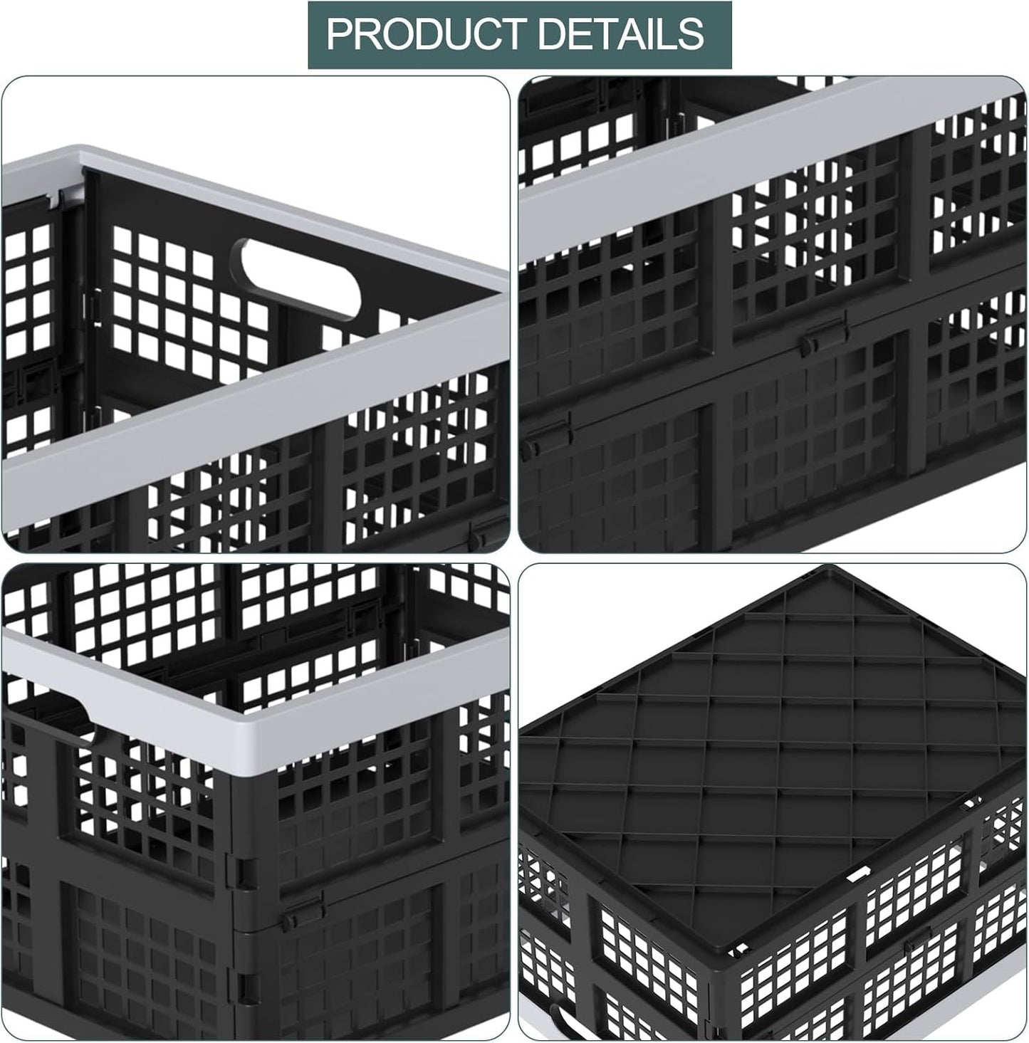 Oymlclivisa 34 L Collapsible Storage Crates, Folding Storage Crate, Plastic Storage Baskets for Grocery, Clothes, Toys, Books, 3 Packs
