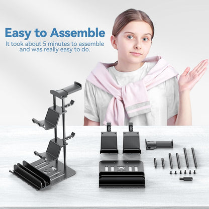 KDD Headphone Stand, Game Controller Holder & Headset Holder for Desk, Earphone Stand with Aluminum Supporting Bar, Universal Storage Organizer Headphones/Controller/Switch/iPad/Mobile Phone