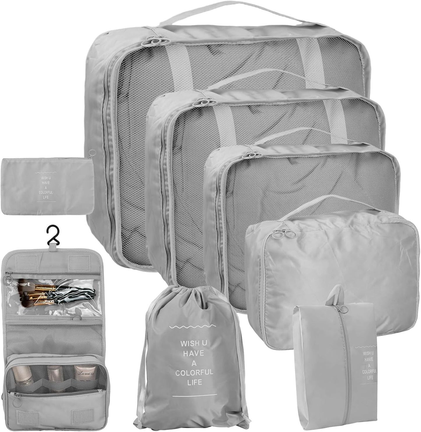 Dokeno 8 Pieces Suitcase Organizer Set, Space Saving Travel Organizer, Travel Cube System, Travel Organizer for Clothes, Shoes, Cosmetics, Travel Backpack Organizer, for Vacation and Travel (Grey)