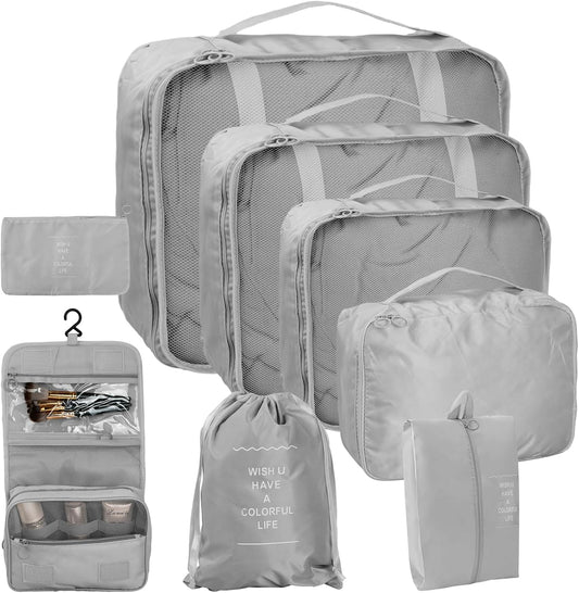 Dokeno 8 Pieces Suitcase Organizer Set, Space Saving Travel Organizer, Travel Cube System, Travel Organizer for Clothes, Shoes, Cosmetics, Travel Backpack Organizer, for Vacation and Travel (Grey)