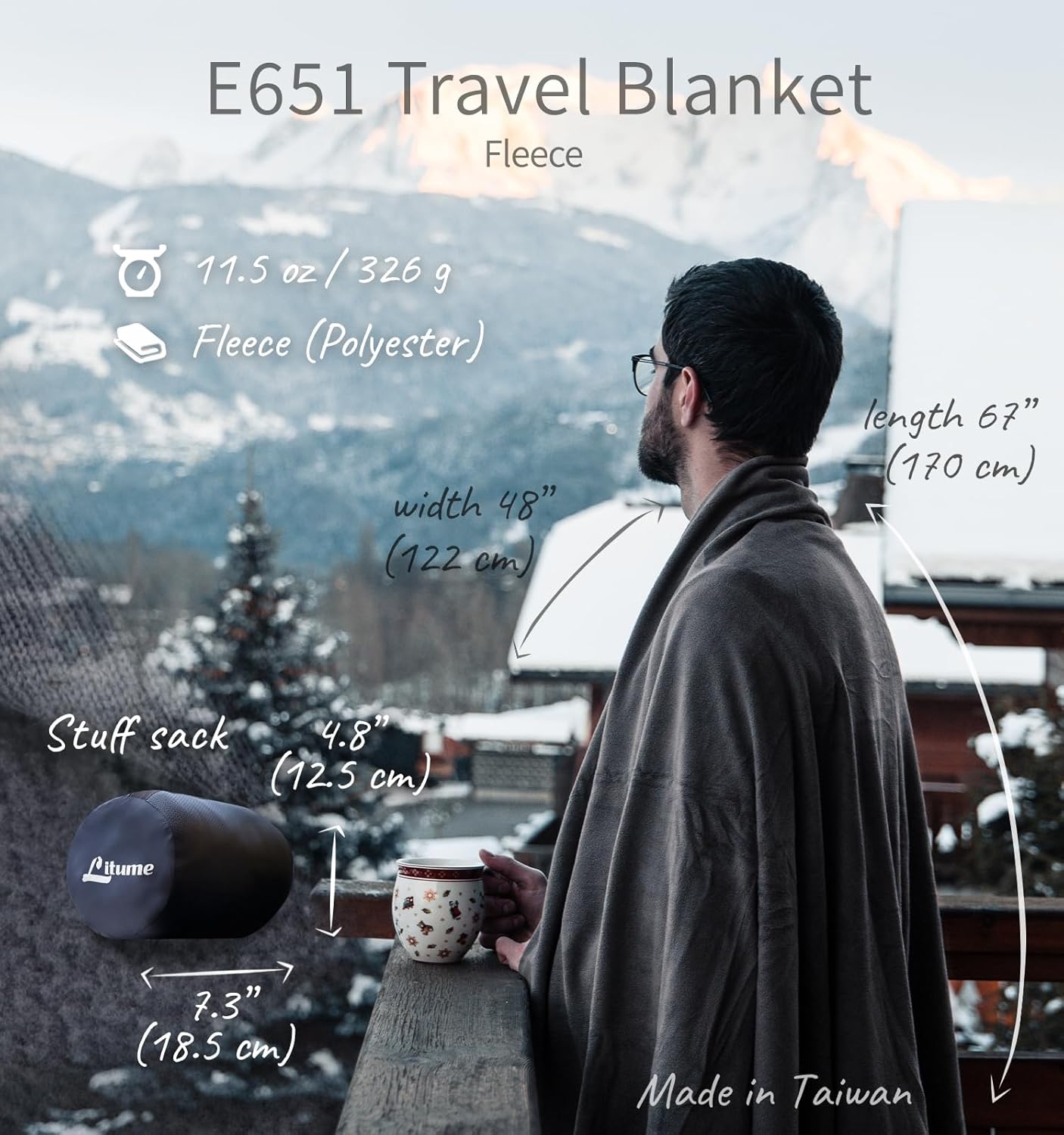 Litume Travel Blanket Lightweight and Breathable, 67 x 48 Soft Airplane Blanket for Travelers, Foldable Camping Sheet with Stuff Sack for Train, Camp, Traveling (Fleece Blanket)