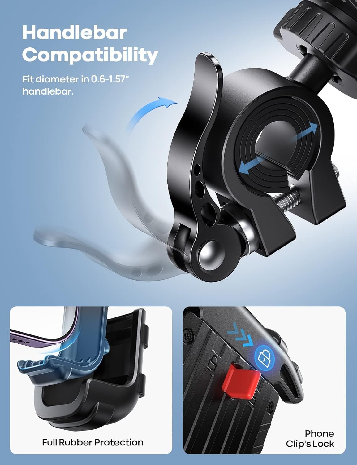 Bike Phone Mount, Motorcycle Phone Holder - Lamicall Motorcycle Bicycle Cell Phone Mount Clamp for Handlebar, Cycling Mount for iPhone 15 Pro Max Plus, 14 Pro Max, S23 S24 Ultra, 4.7-6.8" Smartphone