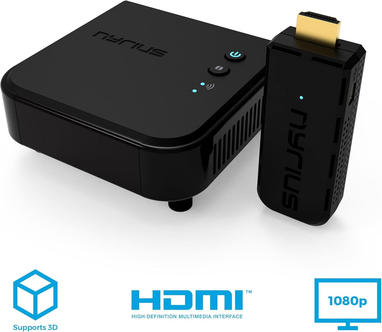 Nyrius Aries Prime Wireless Video HDMI Transmitter & Receiver for Streaming HD 1080p 3D Video & Digital Audio from Laptop, PC, Cable, Netflix, YouTube, PS to HDTV/Projector (NPCS549)