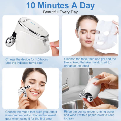 Microcurrent Face Massager,5 in 1 Electric Facial Roller Luminesce Sculpting Lifting Tightening Device Facial Sculptor for Neck Body Spa Gua Sha Tool Double Chin Beauty Tool(White)