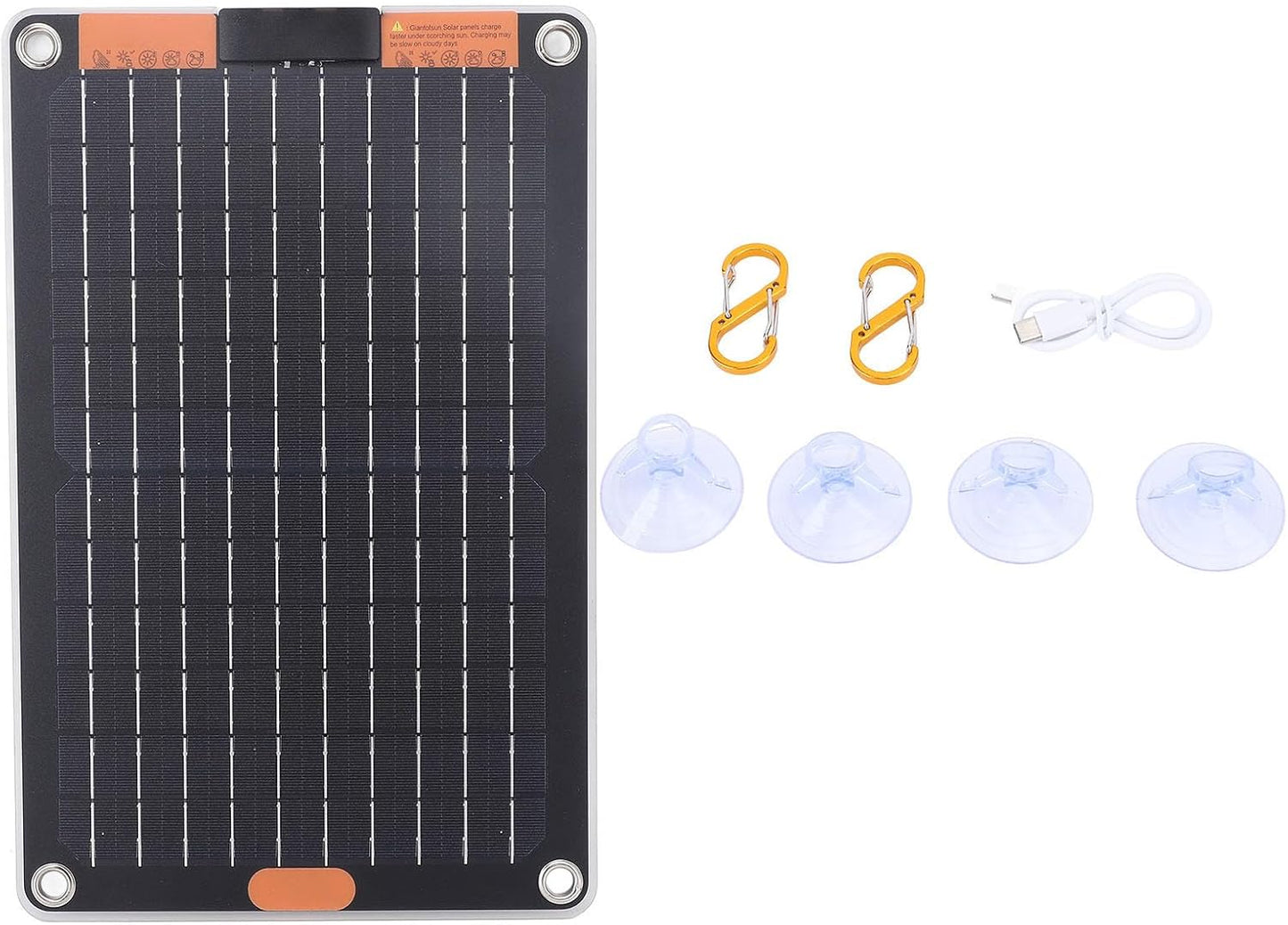Solar Panel, 15W 5V Portable Monocrystalline Solar Panel Power Charger, Waterproof Portable Power Station with Suction Cup and 2 USB C Ports for Camping Hiking Phone Charging