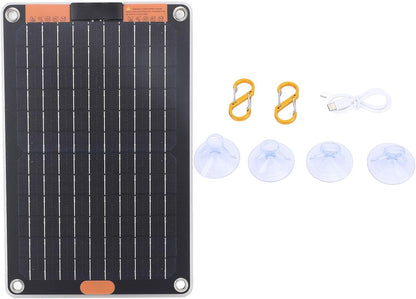 Solar Panel, 15W 5V Portable Monocrystalline Solar Panel Power Charger, Waterproof Portable Power Station with Suction Cup and 2 USB C Ports for Camping Hiking Phone Charging