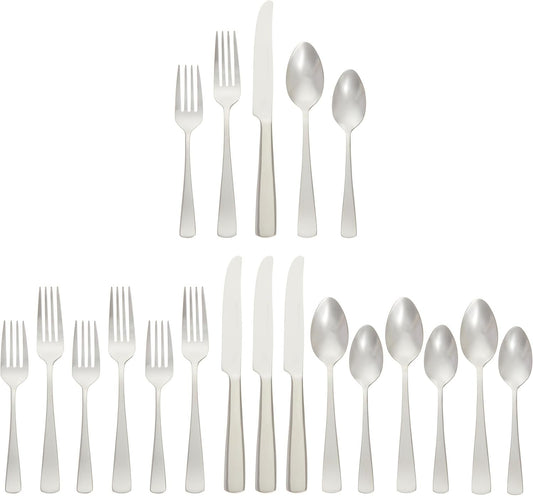 Amazon Basics 20-Piece Stainless Steel Flatware Set with Square Edge, Service for 4