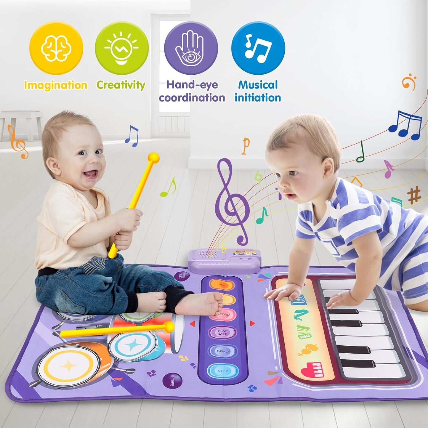 Toy for 1 Year Old Girl Gifts，2 in 1 Piano Keyboard & Drum Mat，Baby Musical Mat Toddler Toys Age 1-2，Kid Sensory Play Mat 12-18 Months，Early Educational Learning Birthday Gifts for Girls Boys
