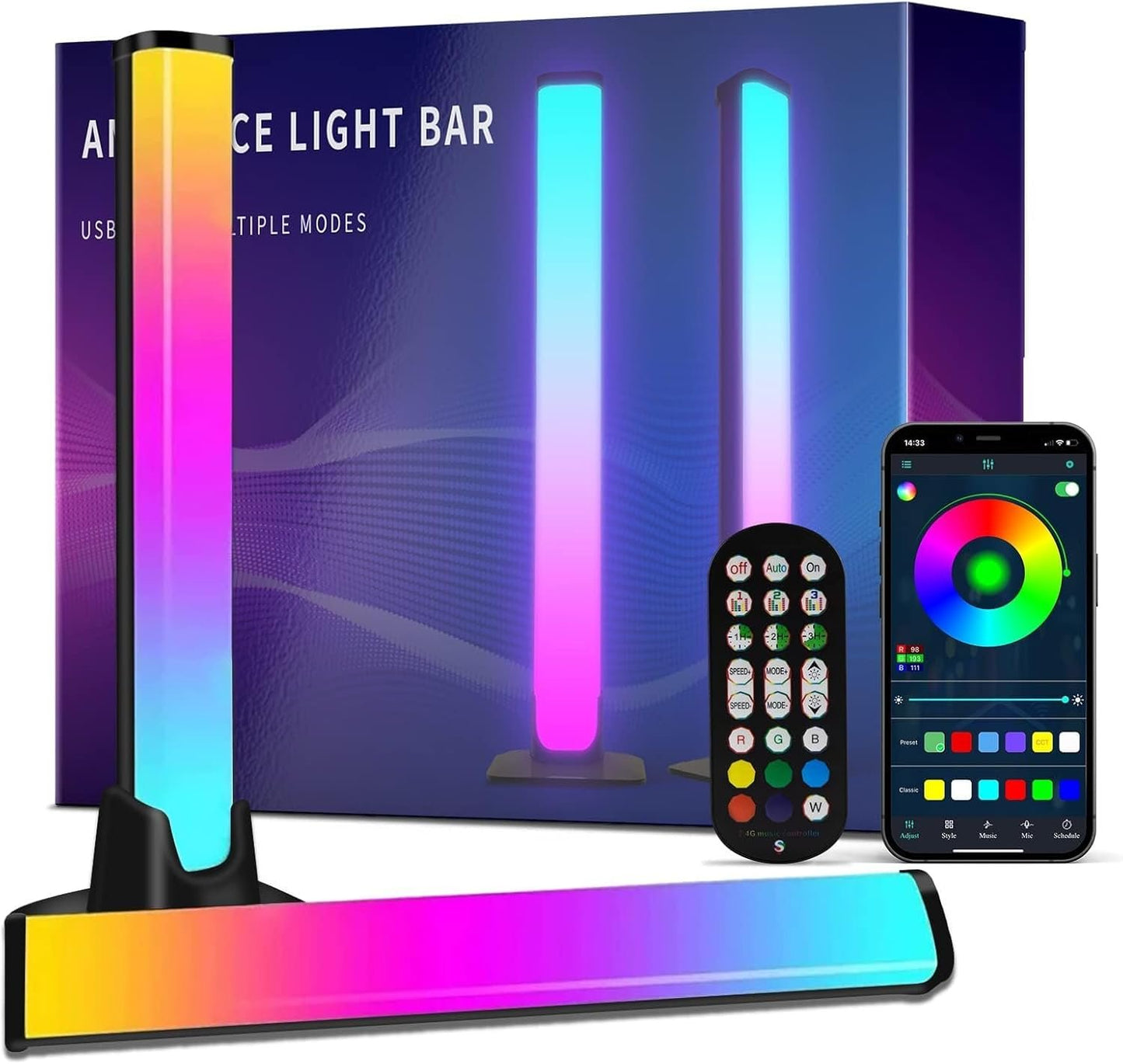 Smart LED Light Bar, 2Pack RGB Smart LED Light Bars with 46 Scene and Music Modes, Gaming Lights That Sync with TV Backlight, LEDs RGB Ambient Color Changing Lighting for Gaming, Bedroom (10inches)