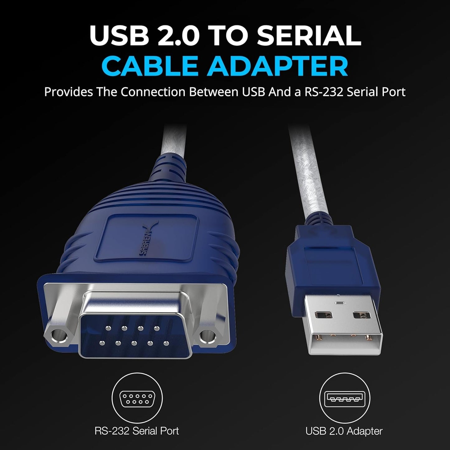 USB Serial Cable, USB to RS232 DB9 Converter Cable, Compatible with routers, switches, CNC Machines, PLCs, Printers, Surveillance Cameras, Barcode scanners, ECG Machines etc. (Chipset PL2303, 30cm)