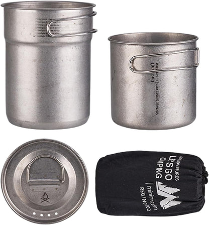 Jvjggag Camp Cooking Set, Cookware Stainless Steel, Lightweight Gear Portable with Handle Two Folding Pots for Backpacking RV Camping Outdoor Picnic Bushcraft Travel