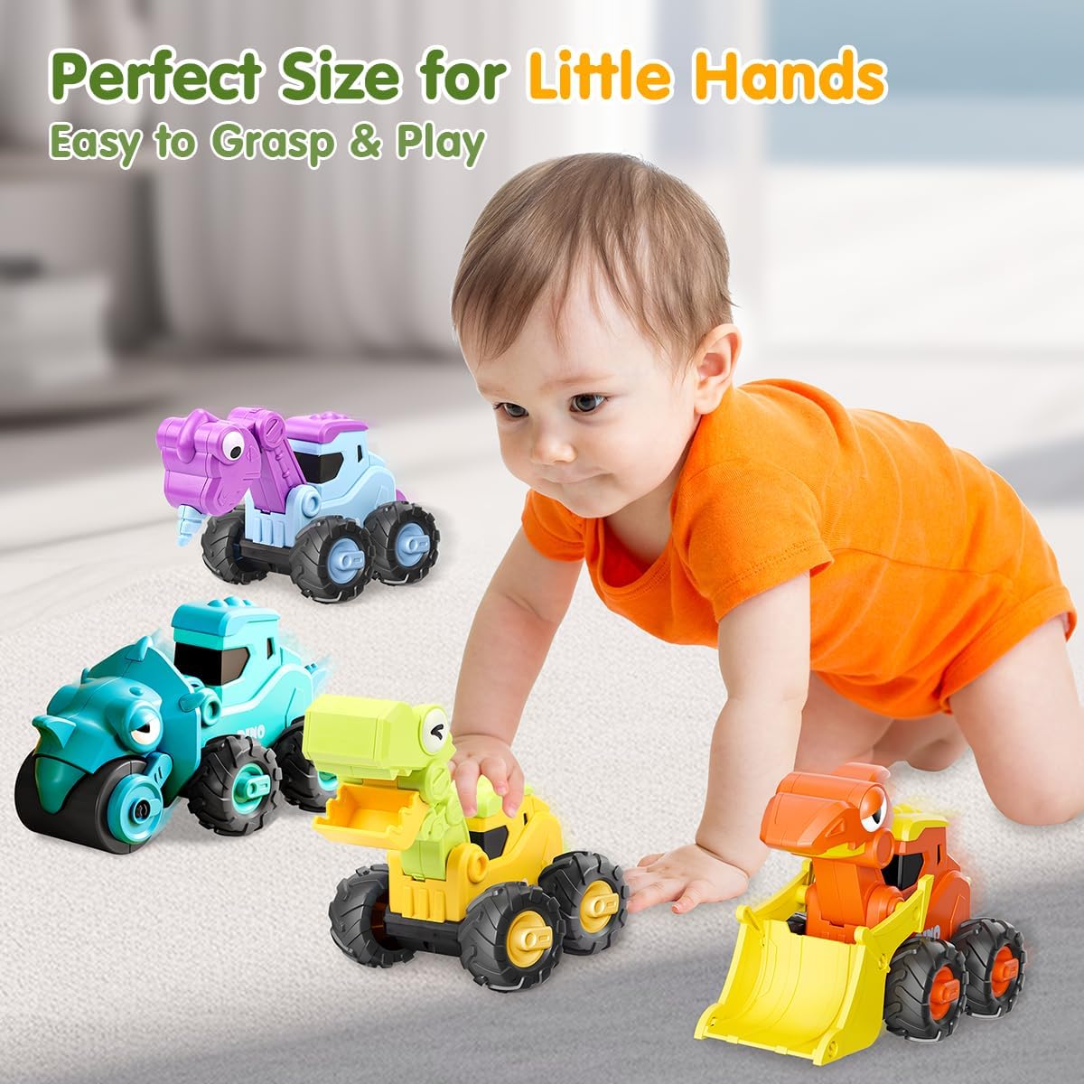 KaeKid Dinosaur Truck Toys for Toddlers, Press and Go Car Toys, Kids Construction Vehicles Playset, Infant Play Vehicle Set, Birthday Gift Toys for 18 Months + Boys Girls