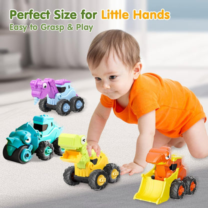 KaeKid Dinosaur Truck Toys for Toddlers, Press and Go Car Toys, Kids Construction Vehicles Playset, Infant Play Vehicle Set, Birthday Gift Toys for 18 Months + Boys Girls