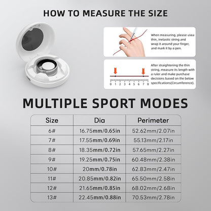 2025 2.0 Unisex Smart Ring Sports Recorder Without Subscription iPhone and Android app 3 Sports Modes (Black, 9#)