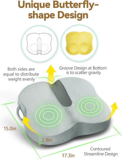 TRAVEL EASE Memory Foam Seat Cushion, Butterfly-Shape Seat Cushion for Long Hours Sitting Comfort, Butt Support Pillow for Office Chair, Car Seat, Dining Chair (Smoky Gray)