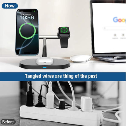 VNBBT 3 in 1 Wireless Charger, 15W Fast Magnetic Wireless Charging Stand Compatible Mag-Safe Charging for iPhone 16/15/14/13/12 Pro Max Series,AirPods,Apple Watch Series 10/9/8/7/6/SE/5/4/3/Ultra 2