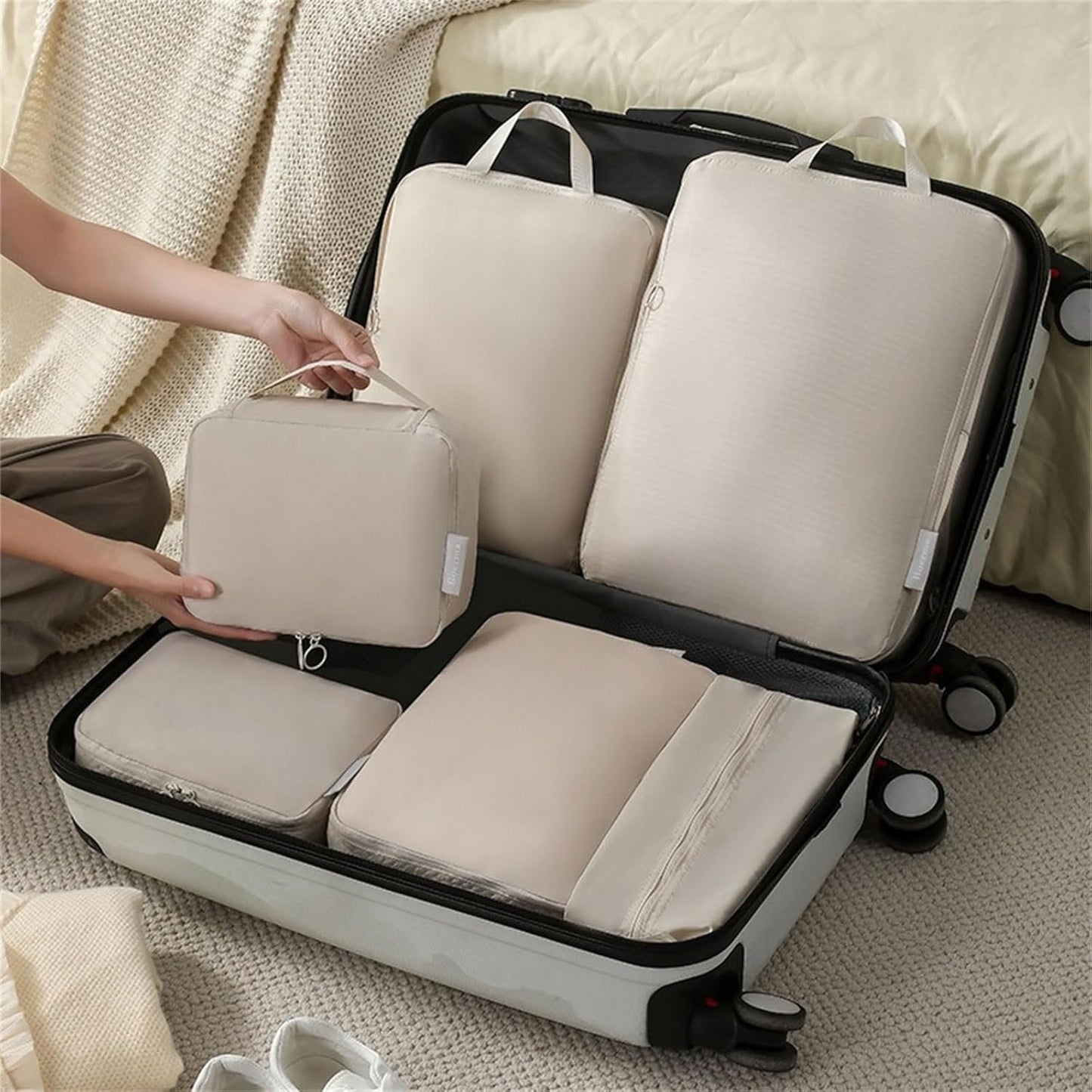 SPONGL Storage Bags,6Pcs Travel Organizers Set for Luggage Essential Packing Cubes Set Sturdy Luggage Organization Bag for Family Trip