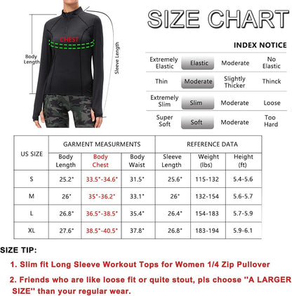 KAHEYQI Womens Long Sleeve Running Workout Top 1/4 Zip Pullover Sports Shirts Quick Dry Gym Athletic Shirt with Thumb Hole