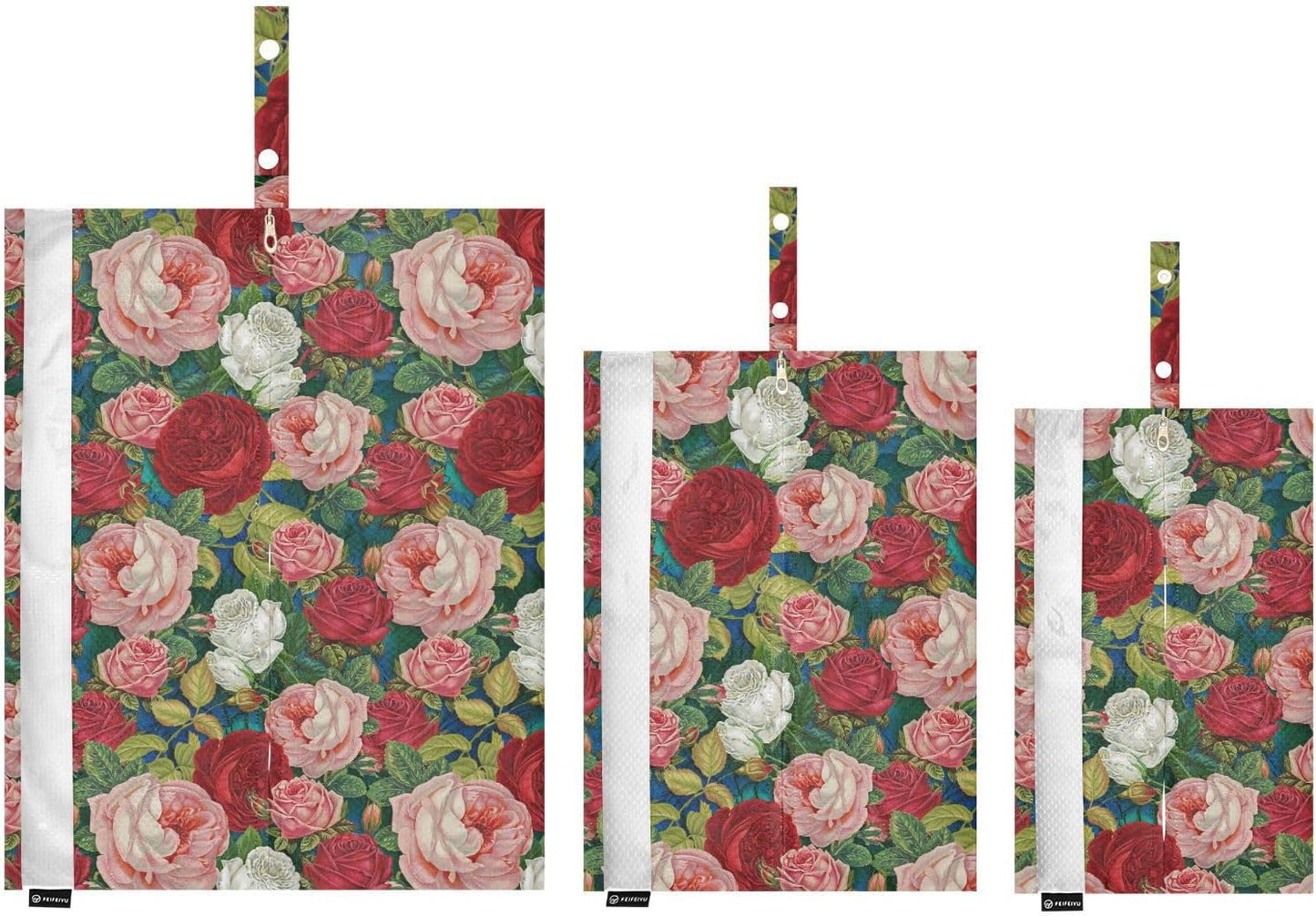 Roses Beauty Flower 3 Piecing Packing Travel Bag Reusable Compression Bags For Travel Space Saver Bag Storage And Organization