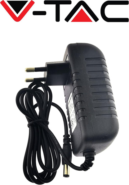 V-TAC Power Supply 12 V 30 W 2.5 A for Cameras, LED Strips, Modem – Transformer Adapter 12 V with Home Current Plug for Screens and Electronic Equipment – Input AC 100-240 V 50/60 Hz, Black