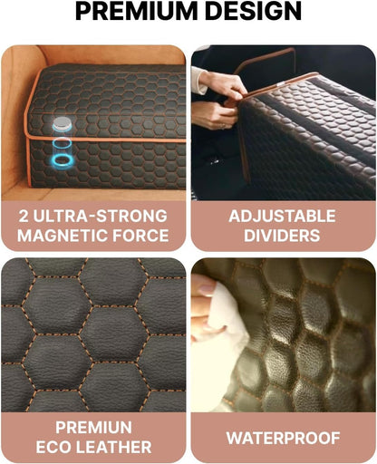 Owleys Foldable Trunk Organizer For Car - Trunk Organizers Car Storage - Collapsible Auto Trunk Organizer With Lid - Small Cargo Organizer - Trunk Organization (17.7 inch, Hexy)