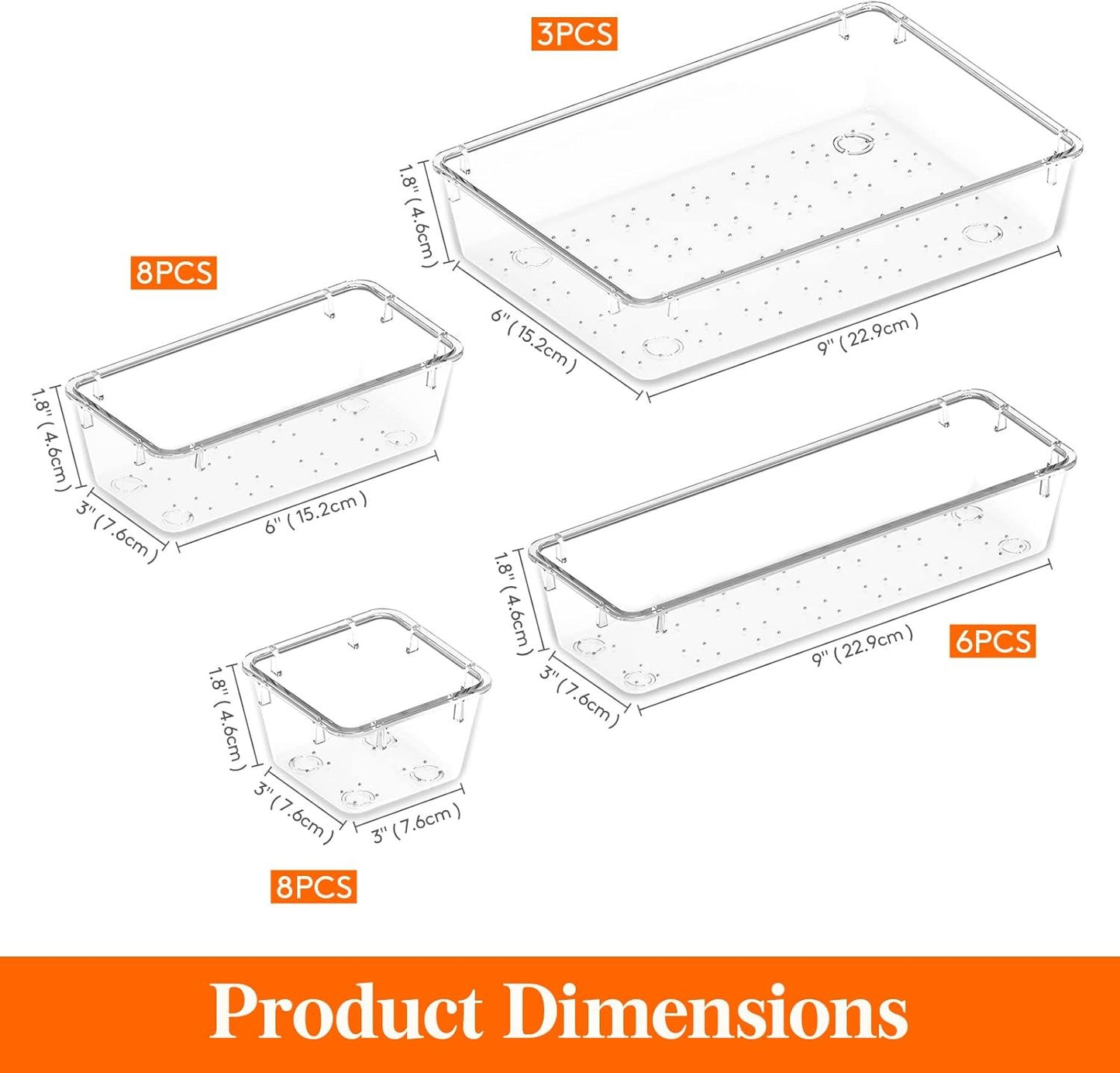 Lifewit 25 PCS Drawer Organizer Set Clear Plastic Desk Drawer Dividers Trays Dresser Storage Bins Separation Box for Makeup, Jewelries and Gadgets, Bedroom, Bathroom, Office