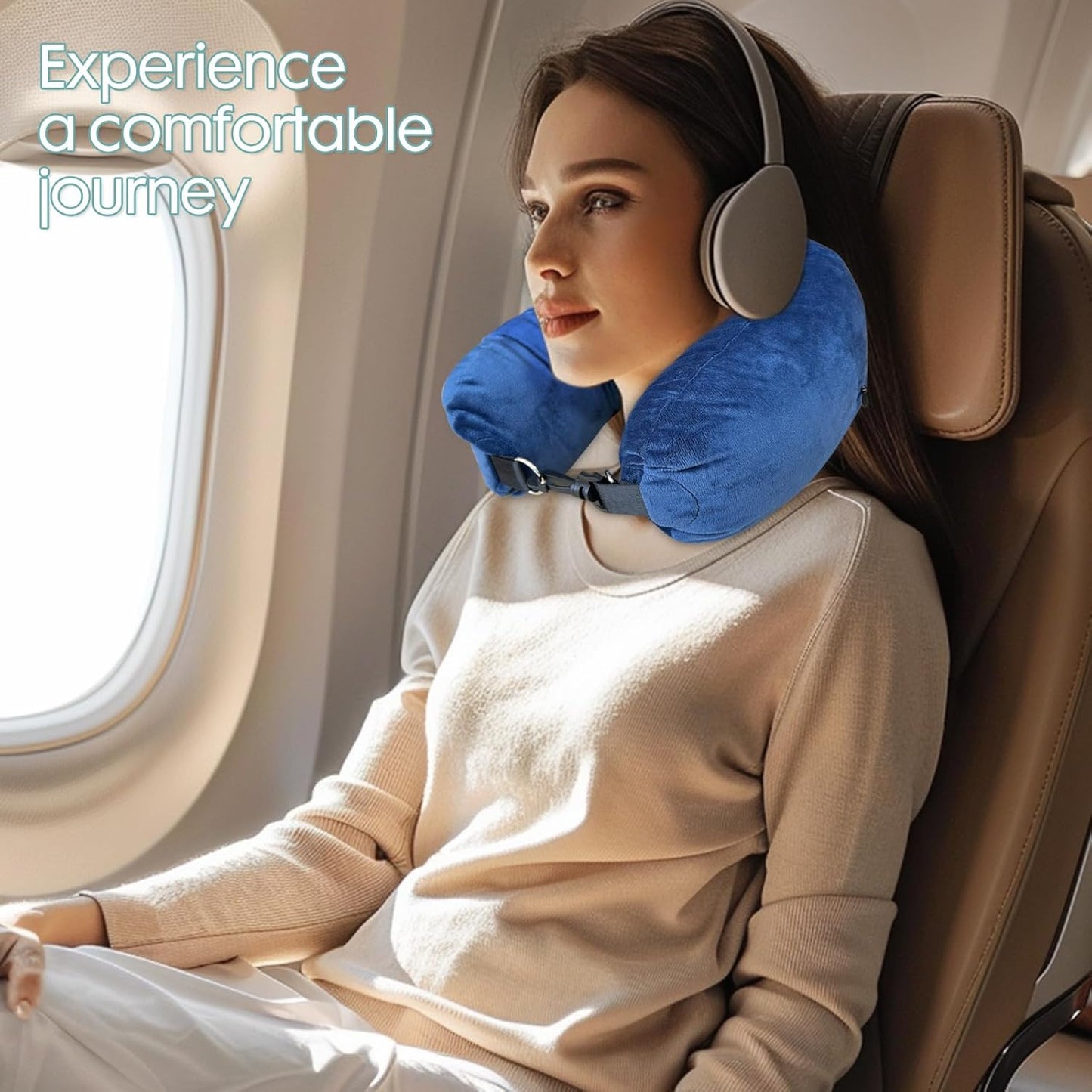 WheComd Stuffable Neck Pillow,Travel Neck Pillow Stuffable with Clothes,Travel Pillows for Airplane Train Car,Holds 3+ Days of Travel Essentials Storage Bag,Soft Velvet Neck Pillow Cover(Sea Blue)