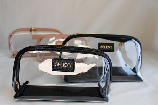 Seleny Vegan Leather Half Moon Toiletry Bag Set (2 PCS) (Black)