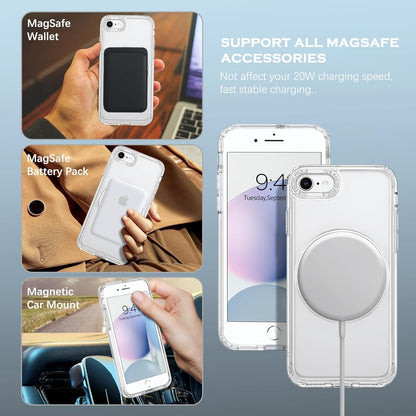 YINLAI for iPhone SE Case (2020/2022), iPhone 7/8 Case, [Compatible with MagSafe] with Magnetic 360° Rotatable Ring Stand Slim Shockproof Protective Phone Cases for iPhone SE 4.7", Clear