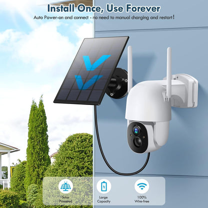 Solar Security Cameras Wireless Outdoor, Wireless Cameras for Home/Outdoor Security, 355°PTZ, 3MP 2K FHD WiFi Camera with Spotlight, Motion Detection, Siren, Color Night Vision, SD/Cloud